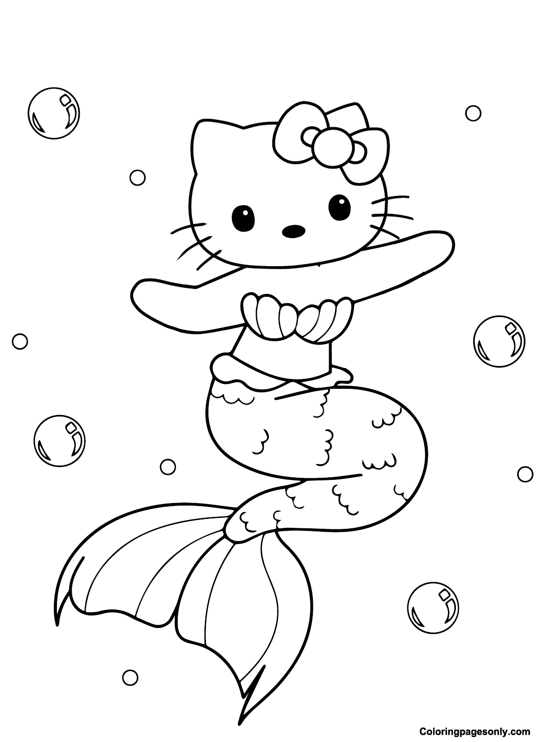 Hello Kitty Little Mermaid Coloring Pages