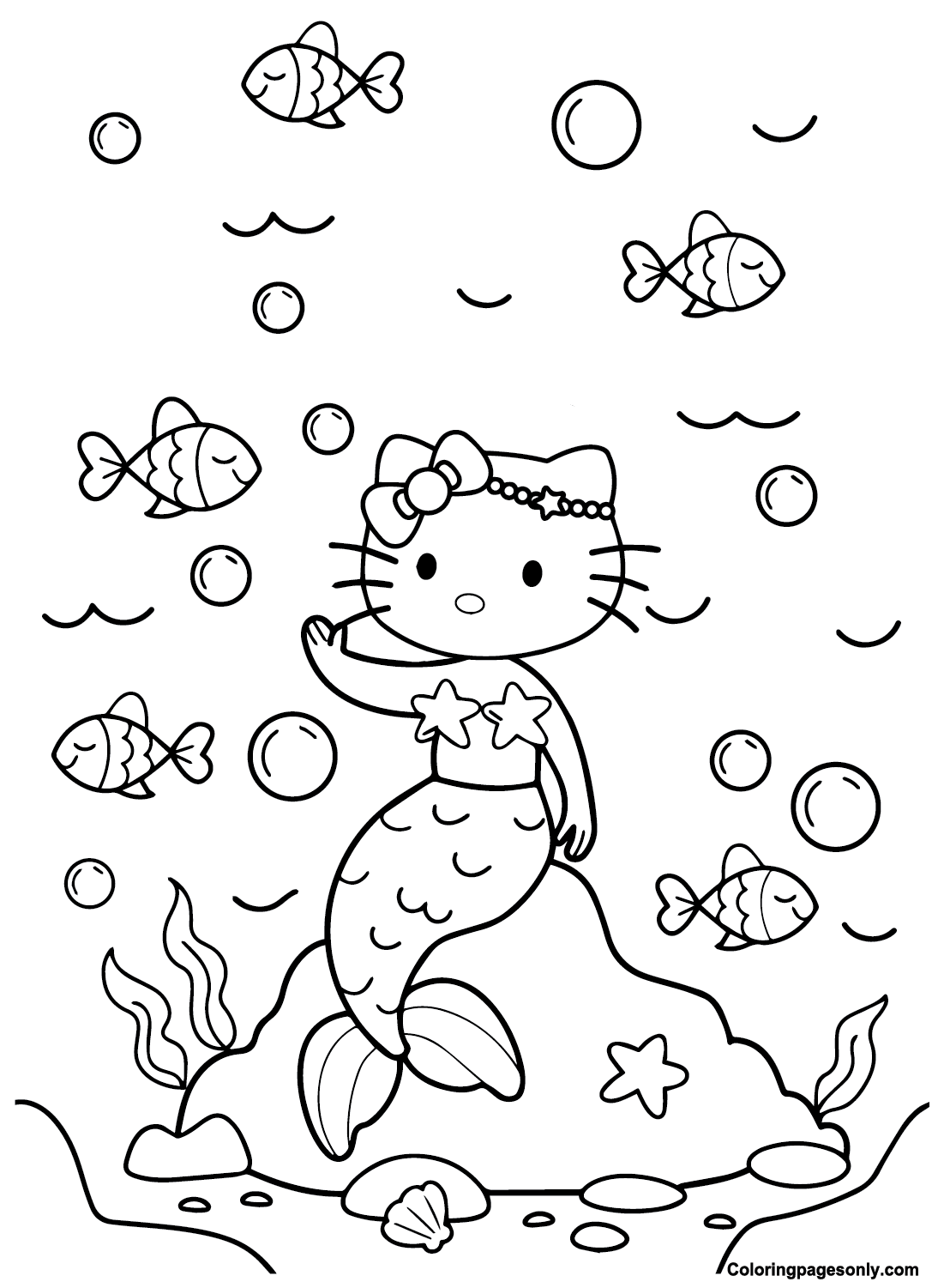 Hello Kitty Mermaid to Print Coloring Pages