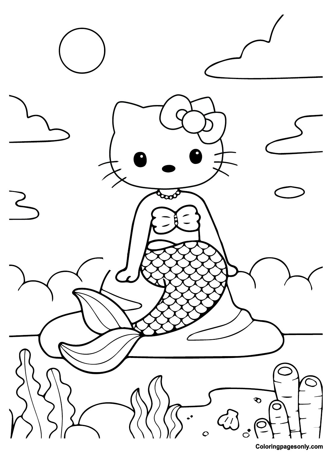 Hello Kitty as a Mermaid Coloring Page