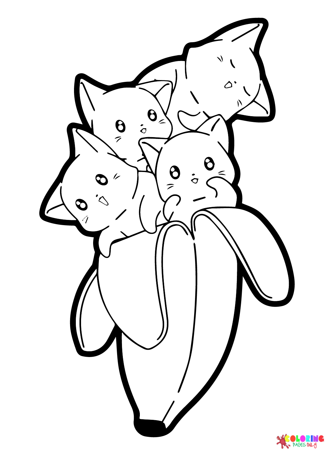 Kawaii Cats In Banana Cartoon Coloring Page