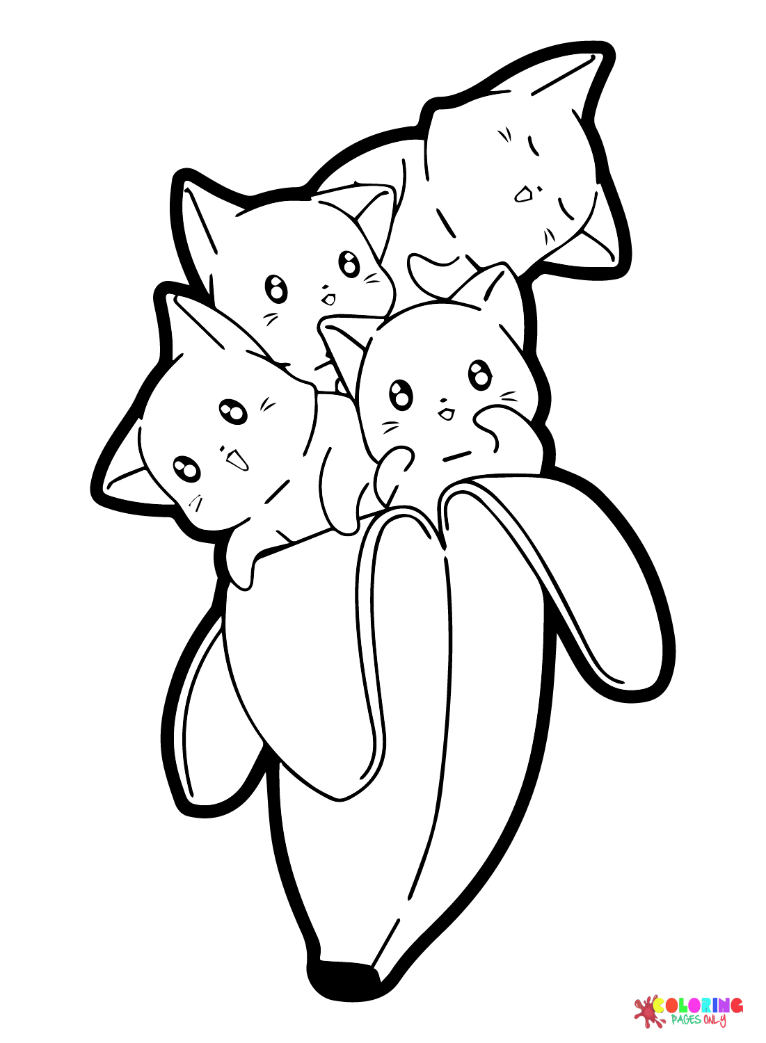 Dibujos animados de gatos kawaii en plátano de Bananas