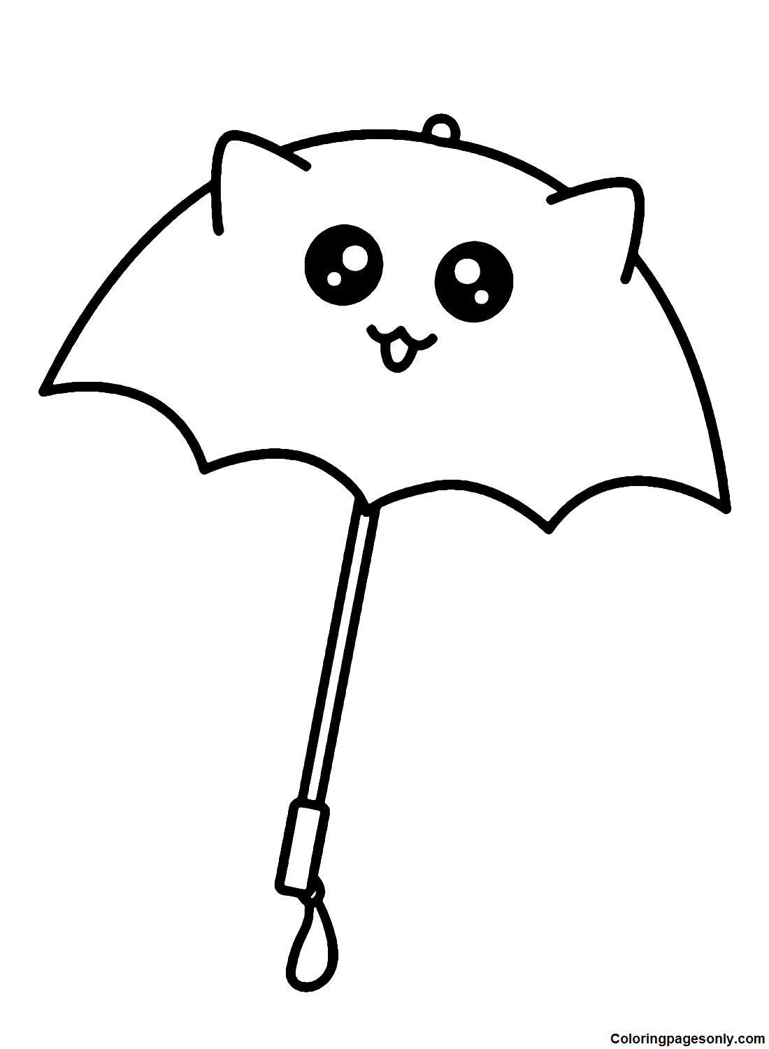 Kawaii Umbrella Cartoon Coloring Page