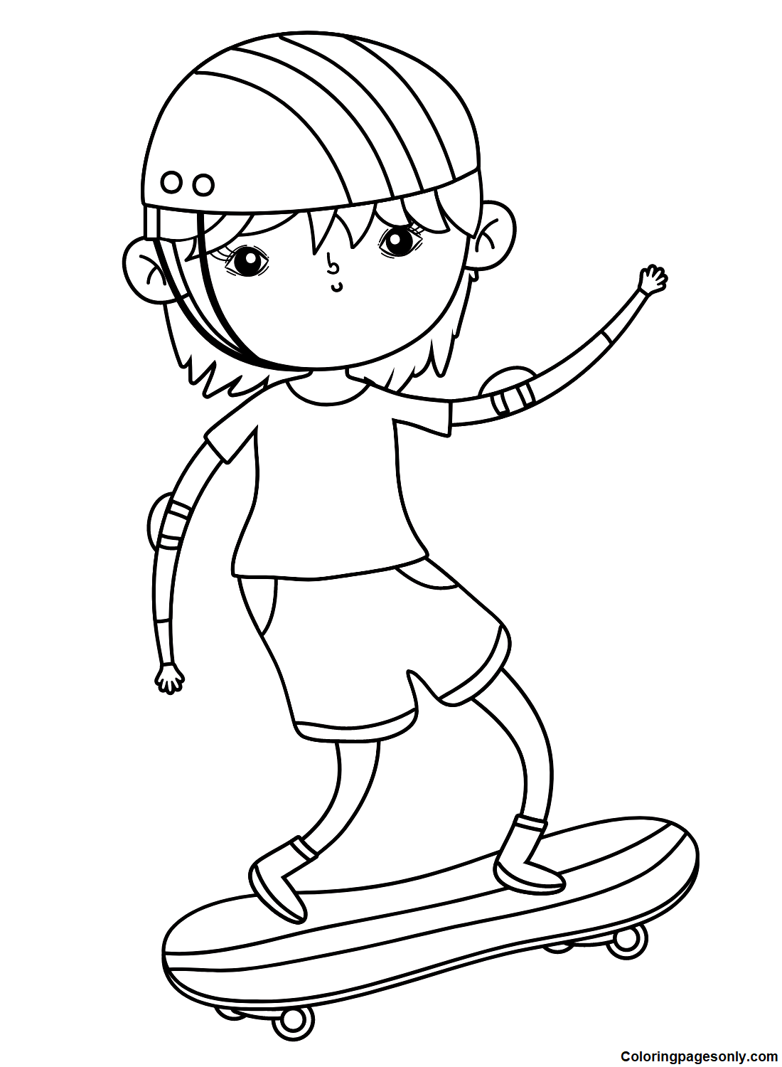 Little Boy on Skateboard Coloring Page