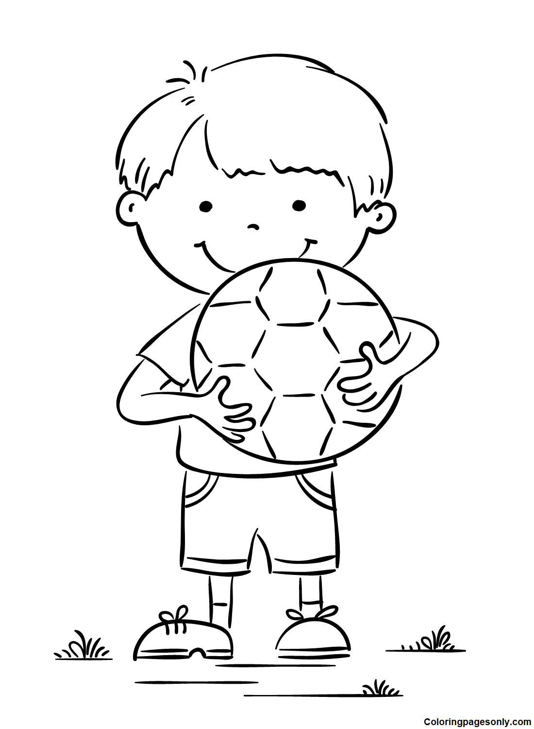 Little Boy with Football Ball Coloring Page
