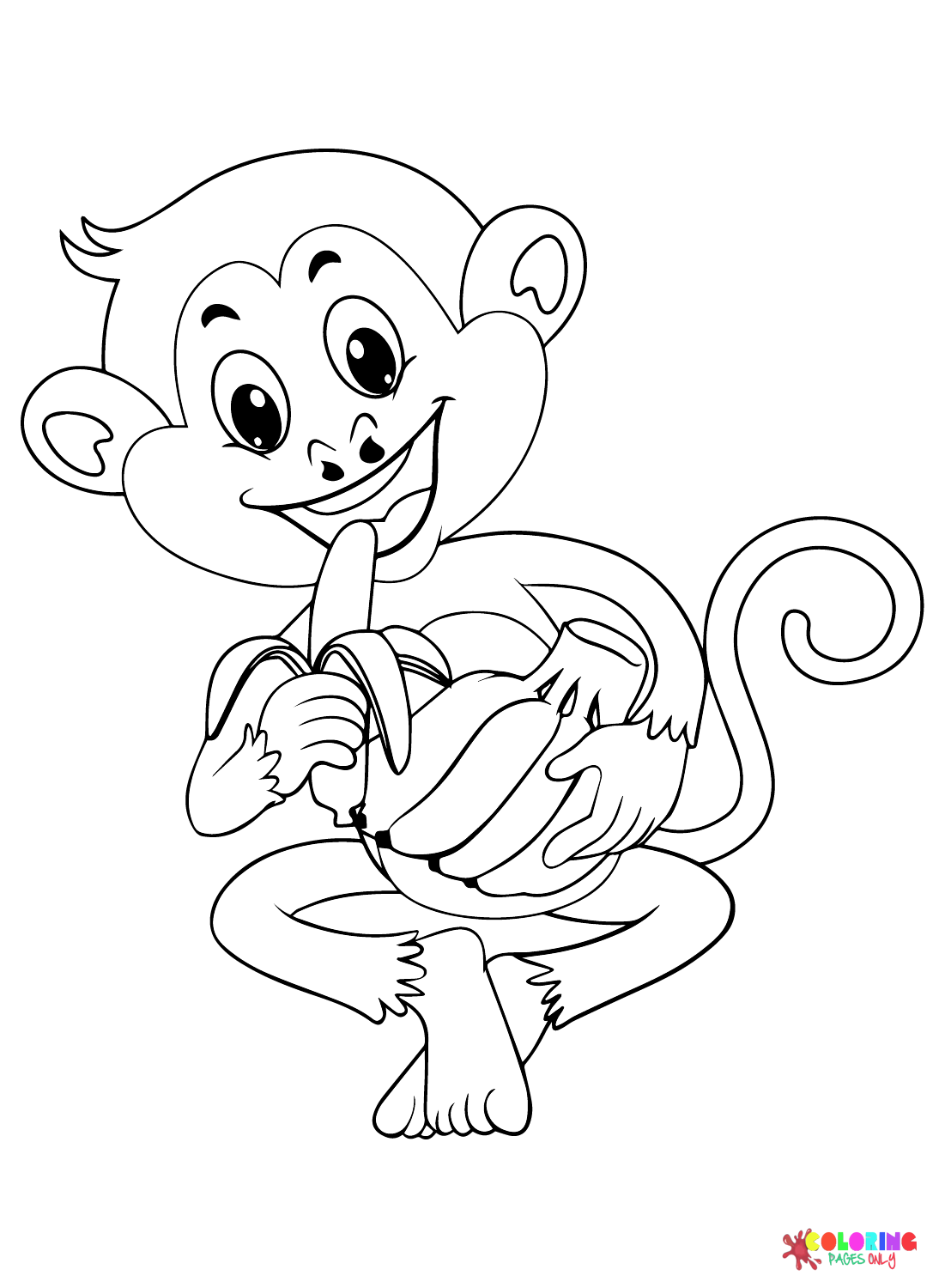 Monkey Eating Banana Coloring Pages