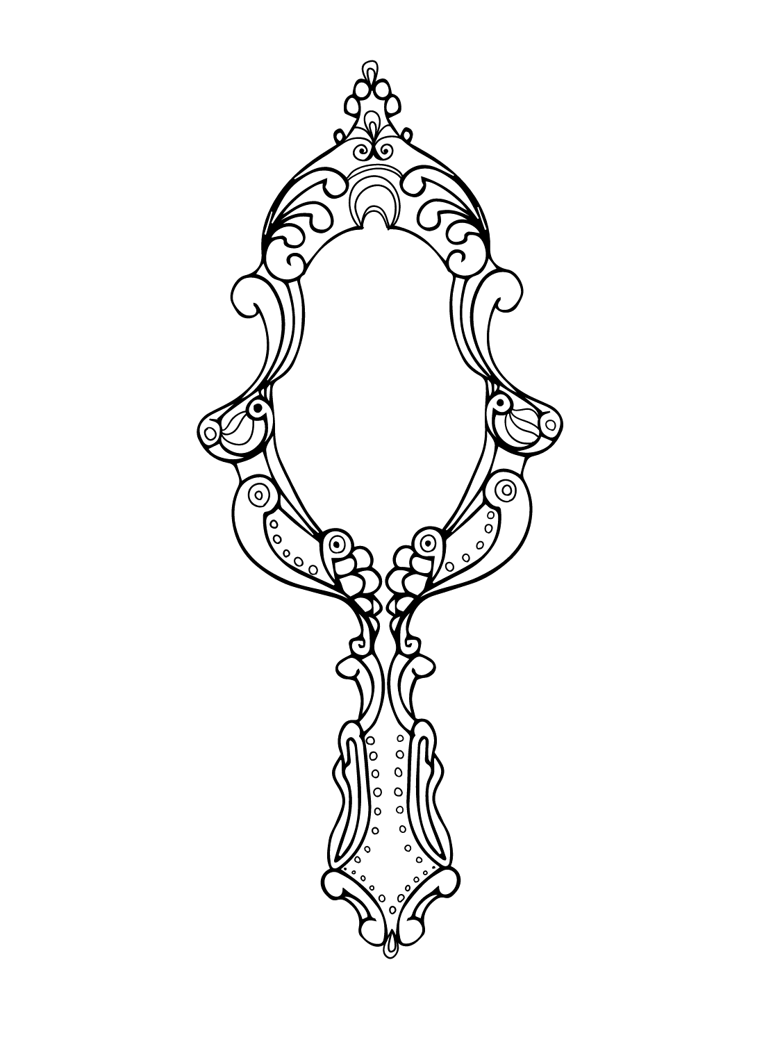 Página para colorir de espelho de mão ornamentado