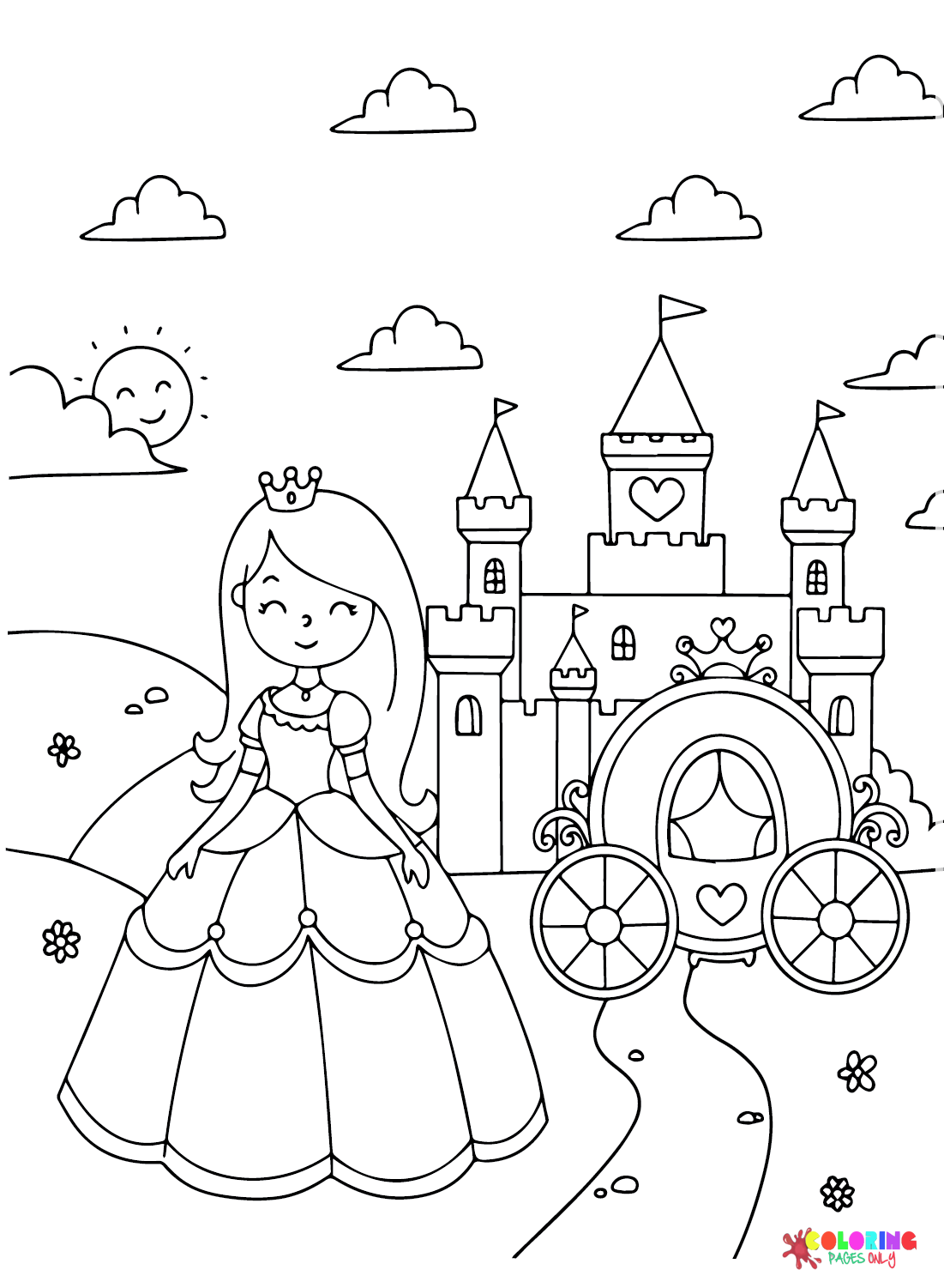 Queen with Castle Coloring Page