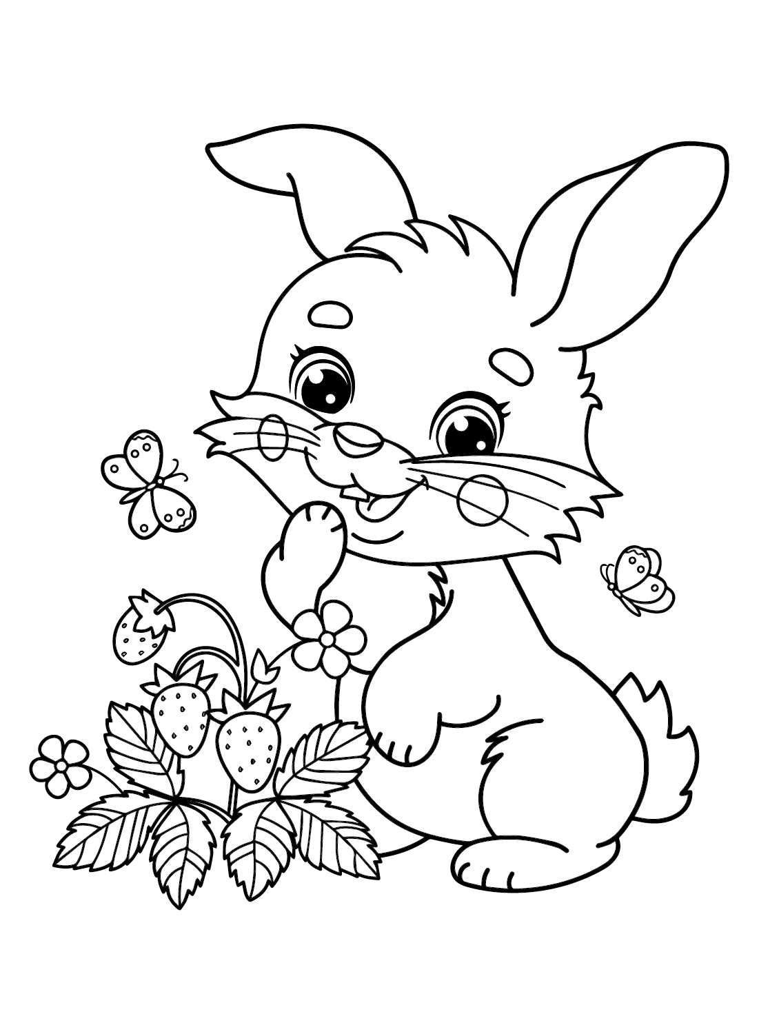 Rabbit And Strawberry Coloring Page Free Printable Coloring Pages