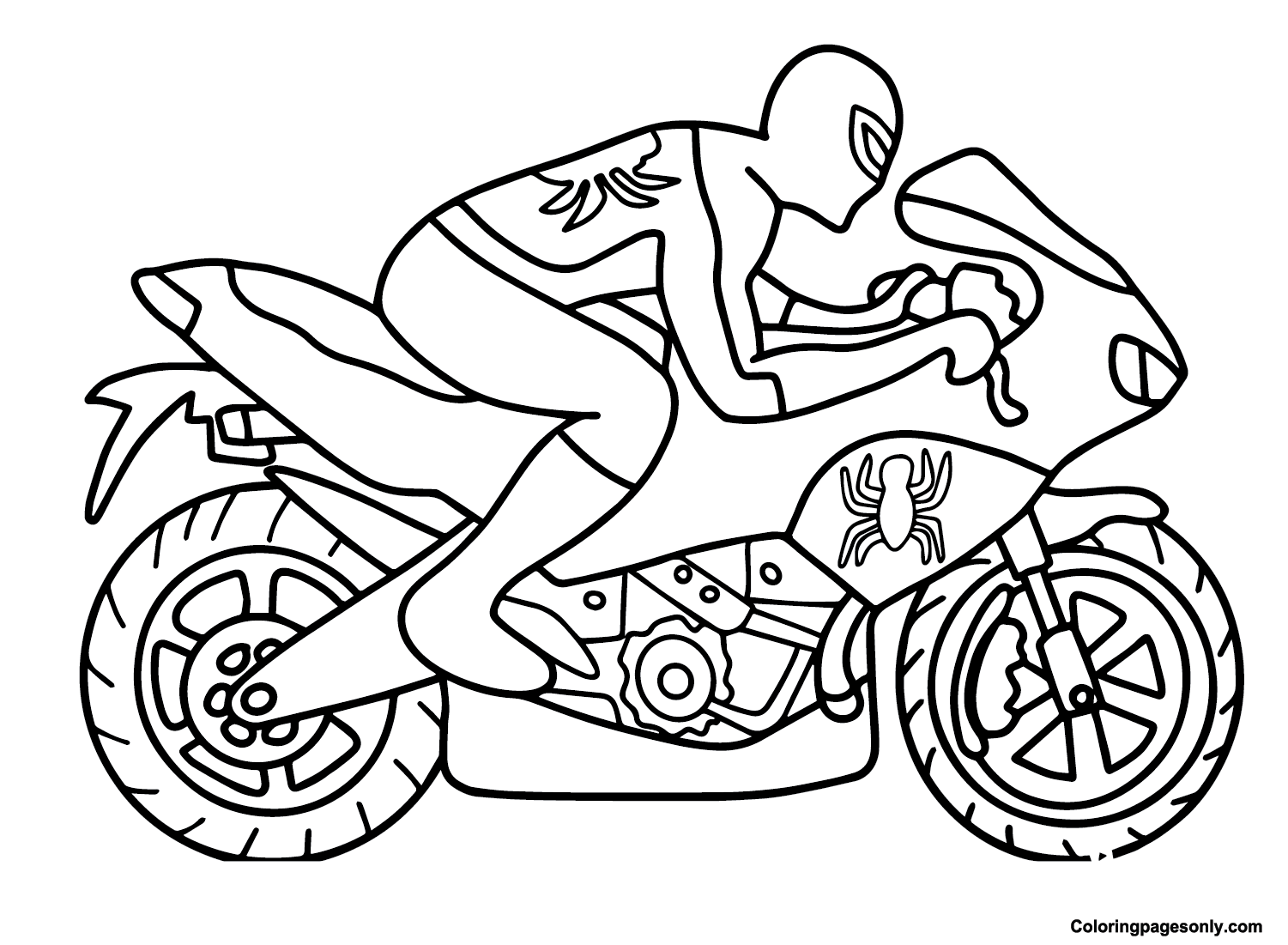 Spidey Motorcycle Coloring Page - Free Printable Coloring Pages