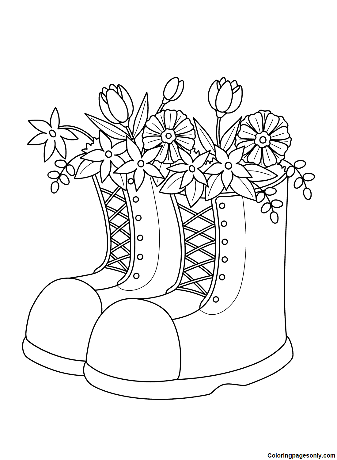 Spring Boots with Flowers Coloring Page
