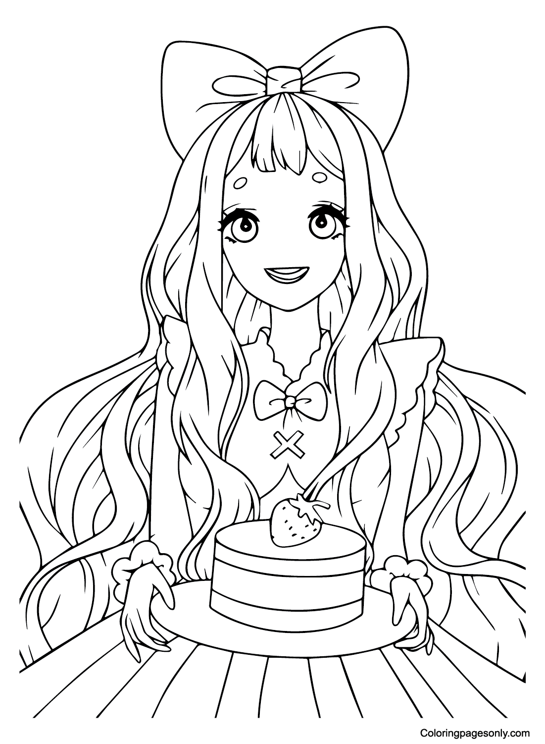 Teenage Girl with Cake Coloring Pages