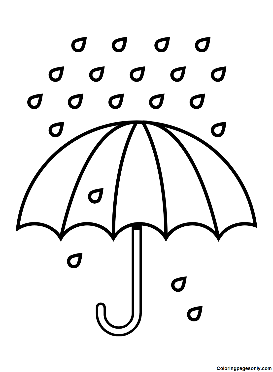Umbrella with Rain Coloring Page