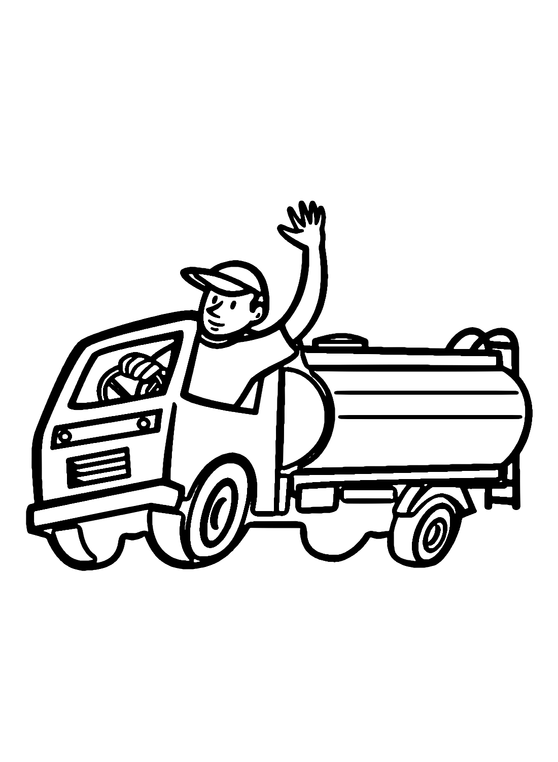 Wheeler Tanker Truck Driver Waving Coloring Page