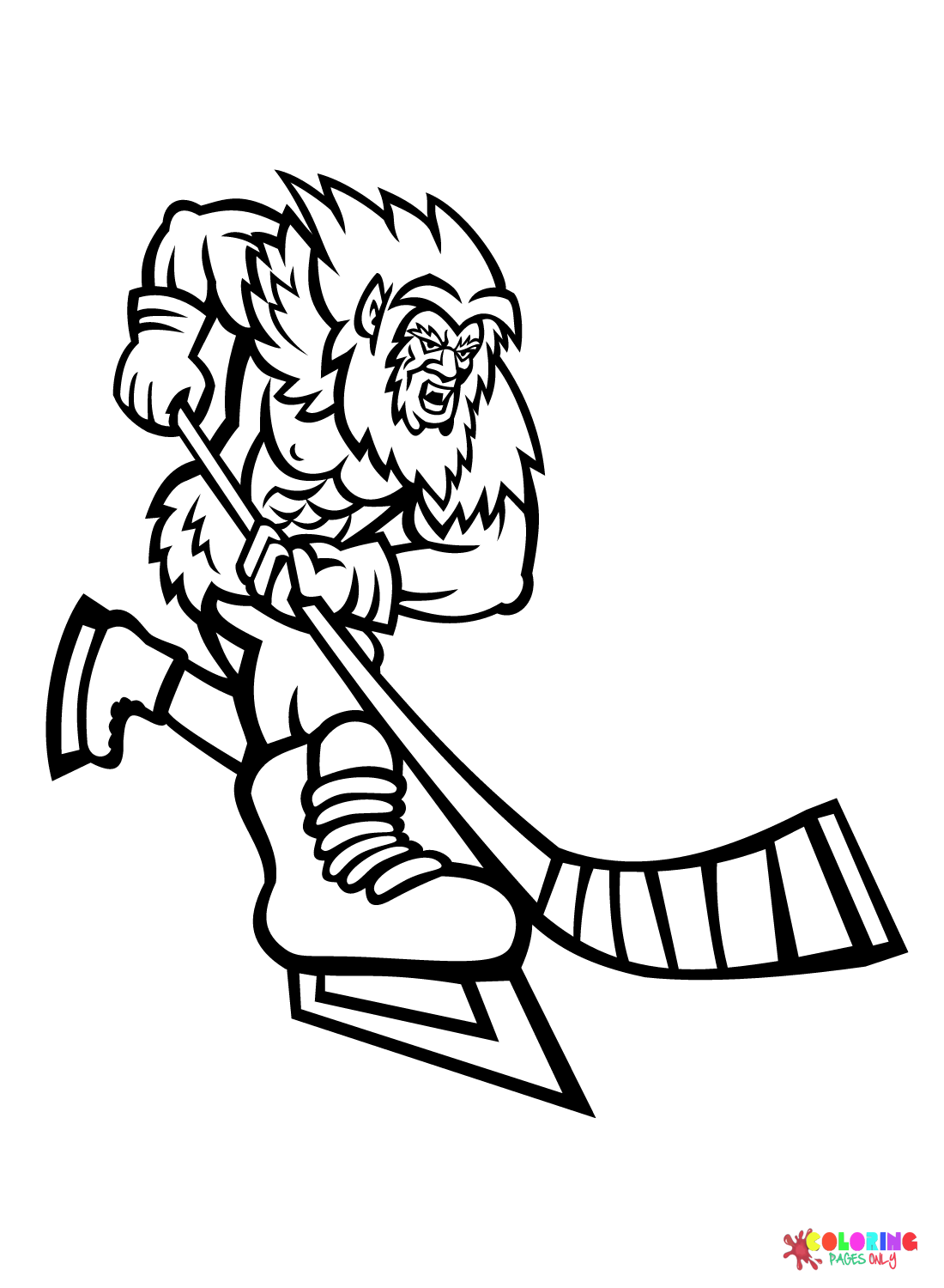 Yeti Playing Ice Hockey Coloring Page