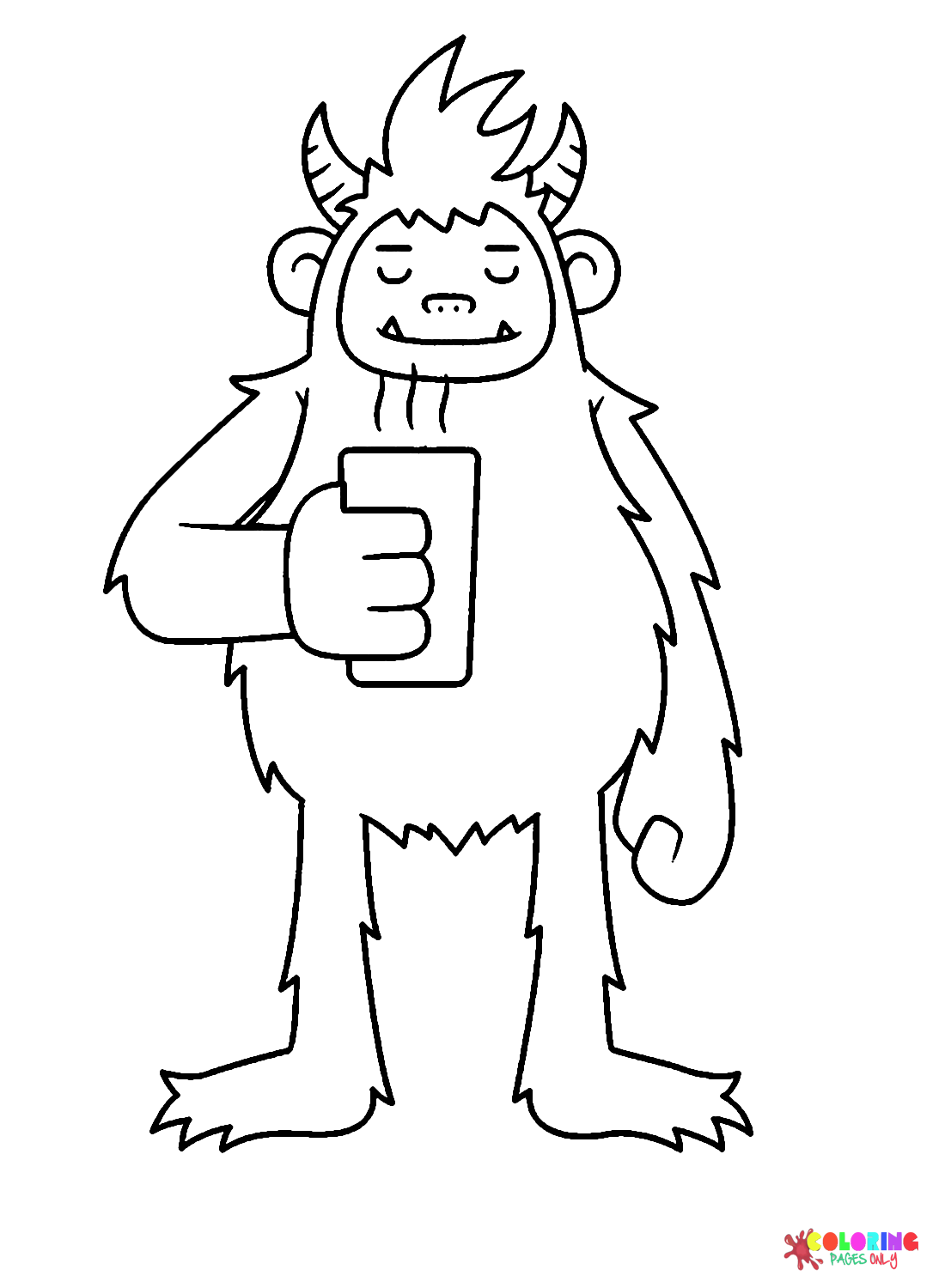 Yeti with Coffee Coloring Page