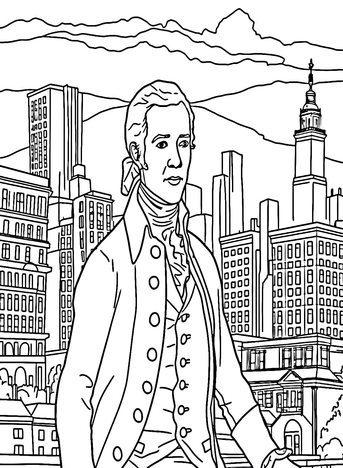 Alexander Hamilton in New York City Coloring Page