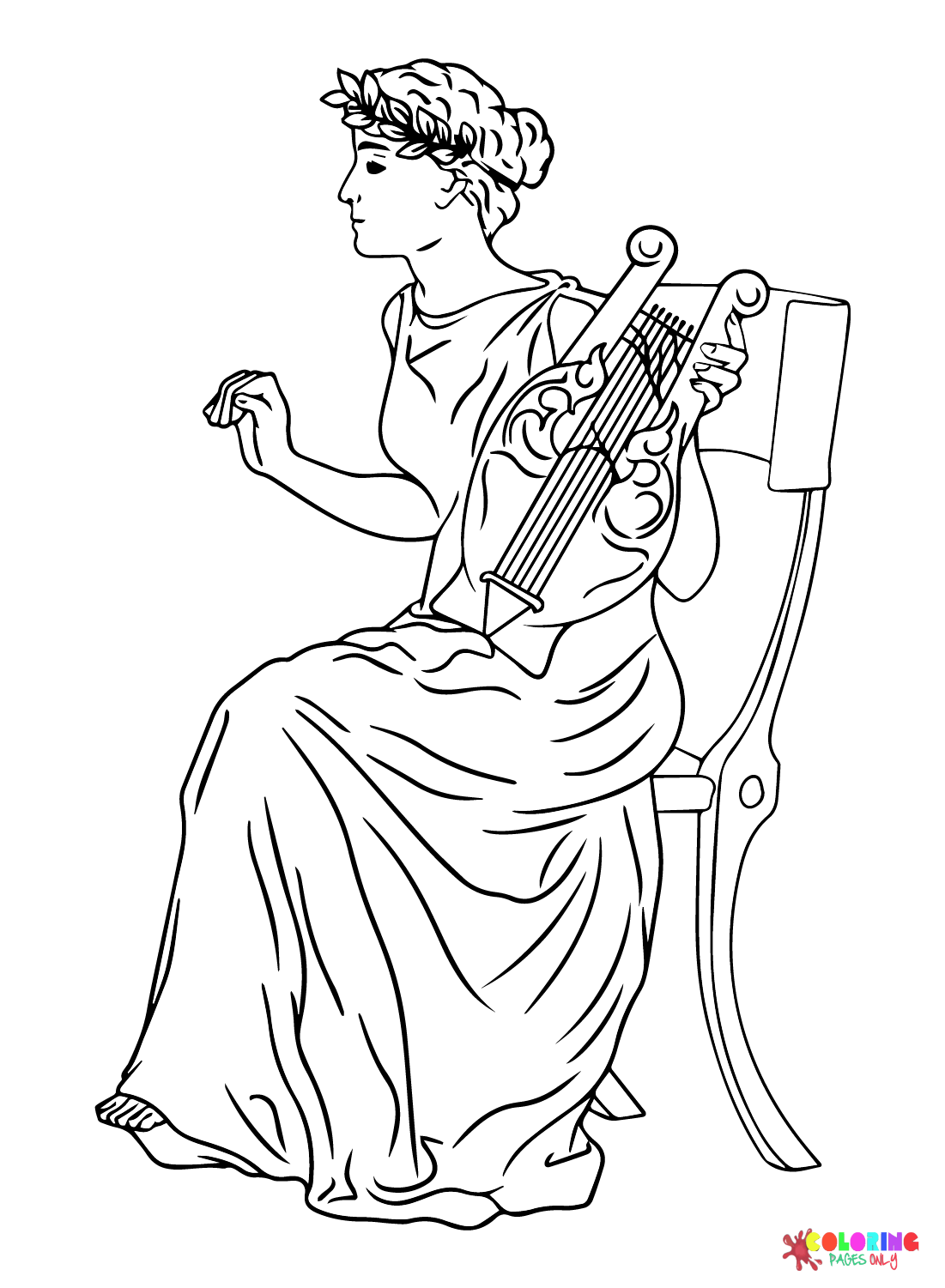 Oude Griekse vrouw godin van de kunst kleurplaat
