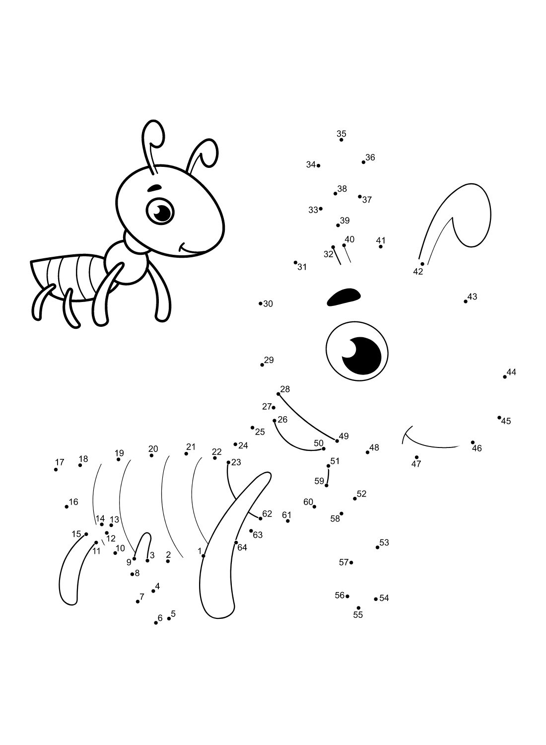 Ants Dot to Dot Coloring Page