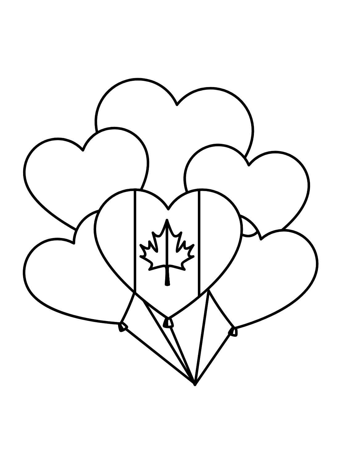 Balloons with Canadian Flag and Heart Shape Coloring Page