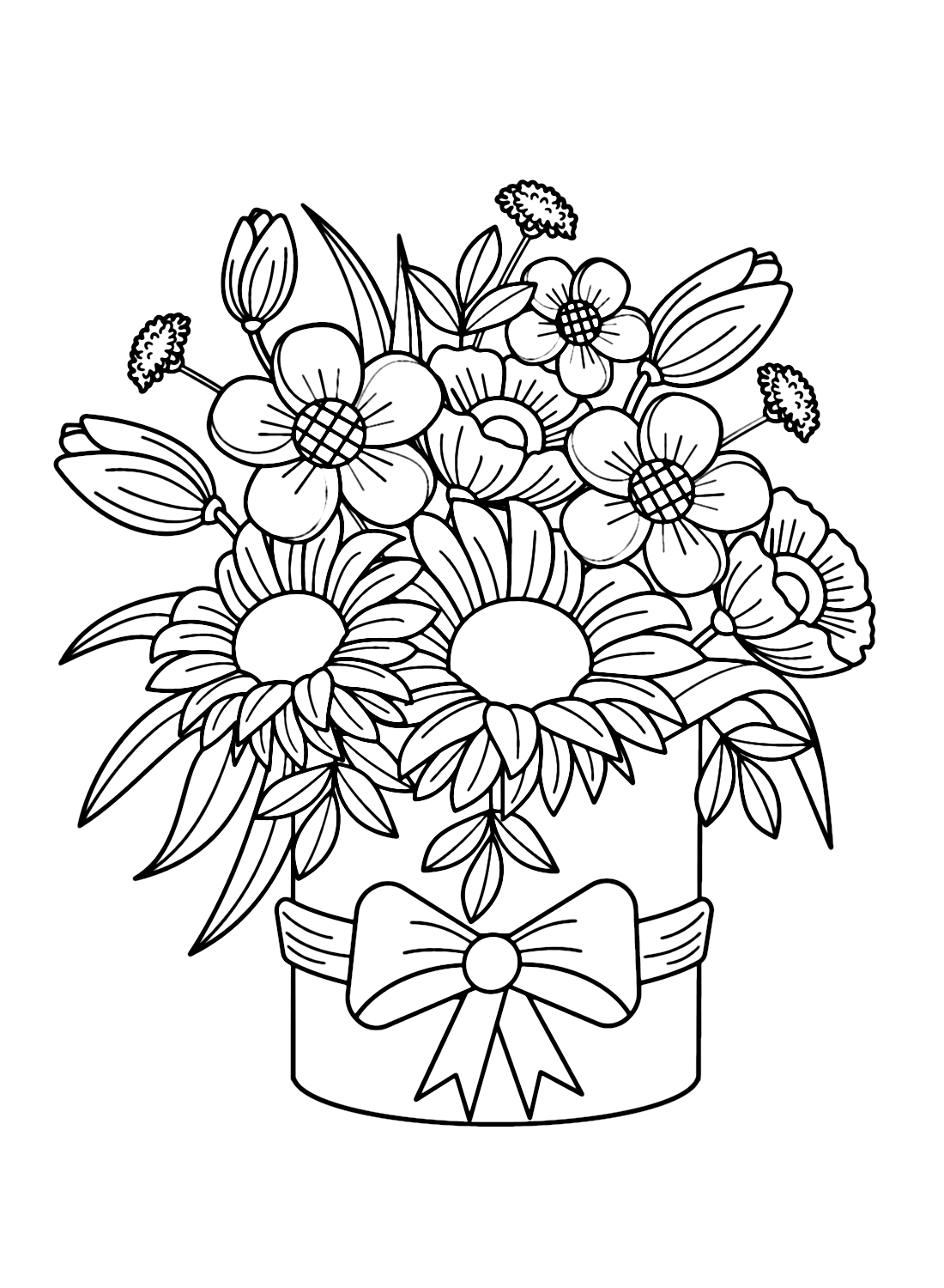 Basket Flowers Coloring Page