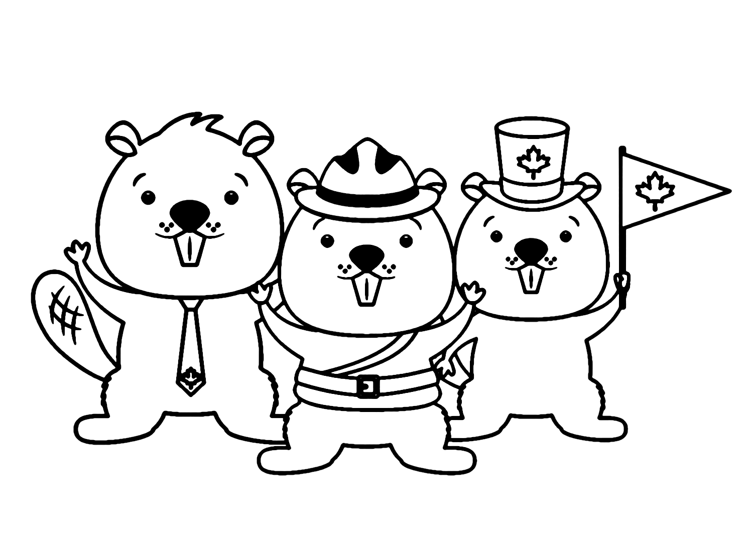 Beaver Happy Canada Day Coloring Page