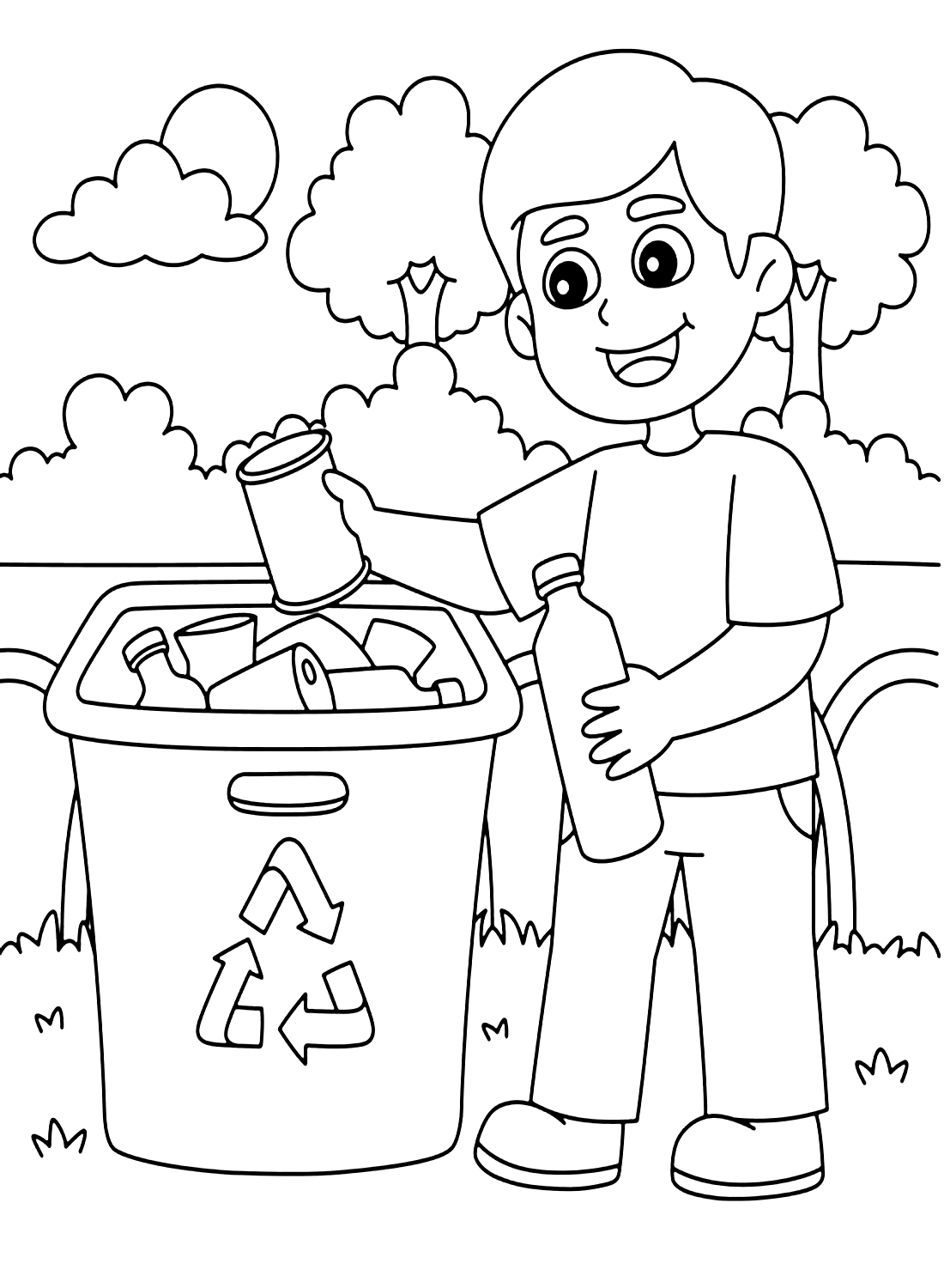 Menino reciclando do Dia Mundial do Meio Ambiente