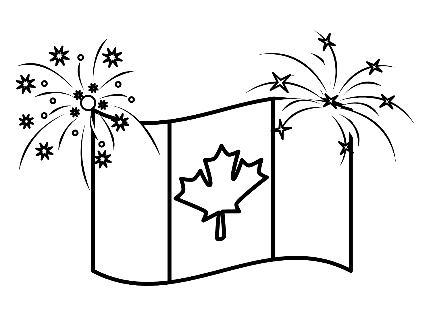 Drapeau canadien avec feux d'artifice du Canada