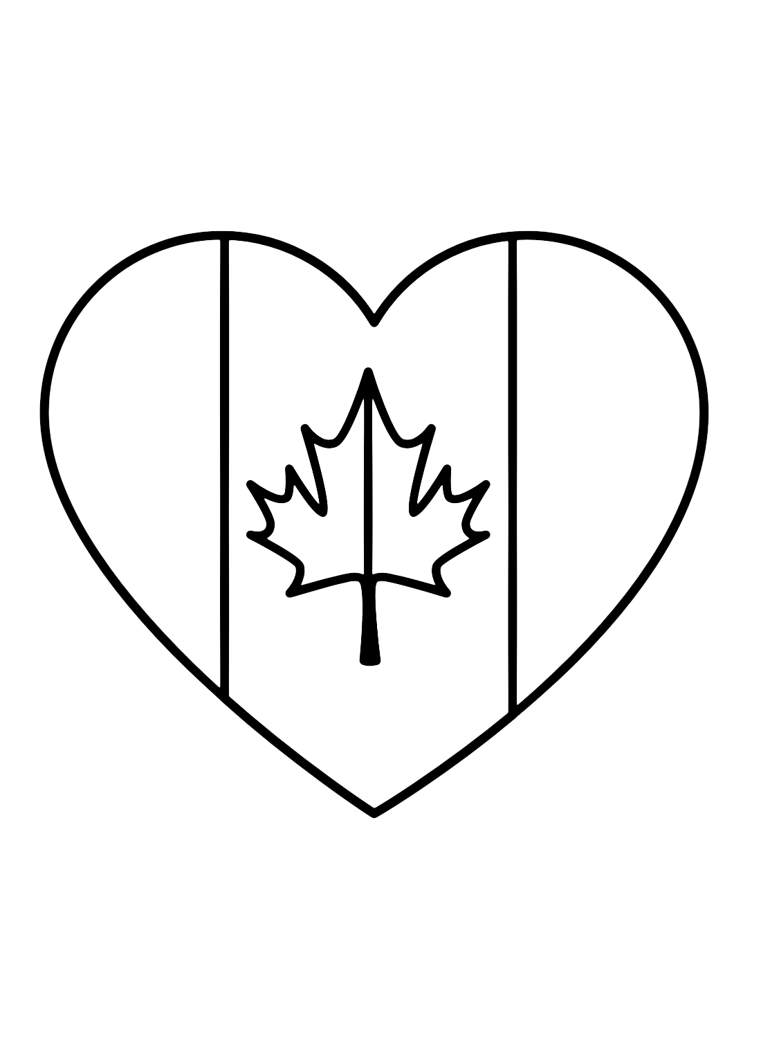 Canadian Flag with Heart Shape Coloring Page
