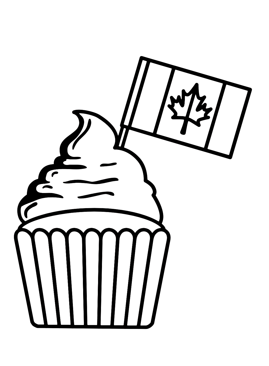 Canadian Flag with Sweet Cake Coloring Page