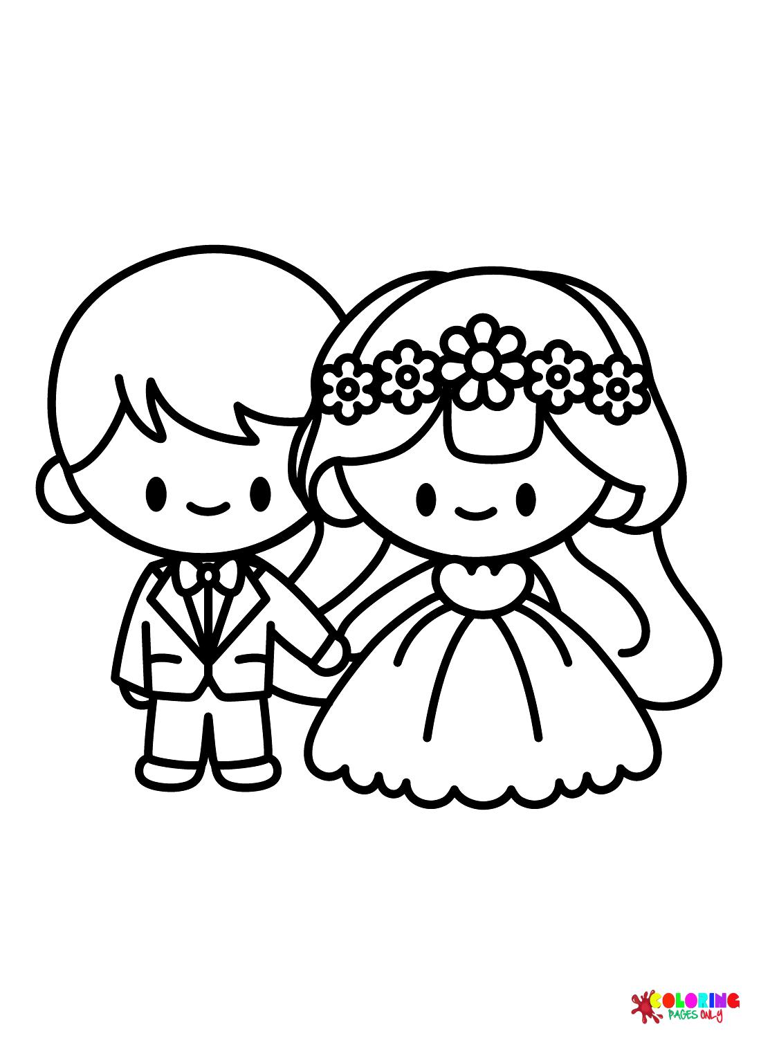 Chibi Bride and Groom Coloring Page