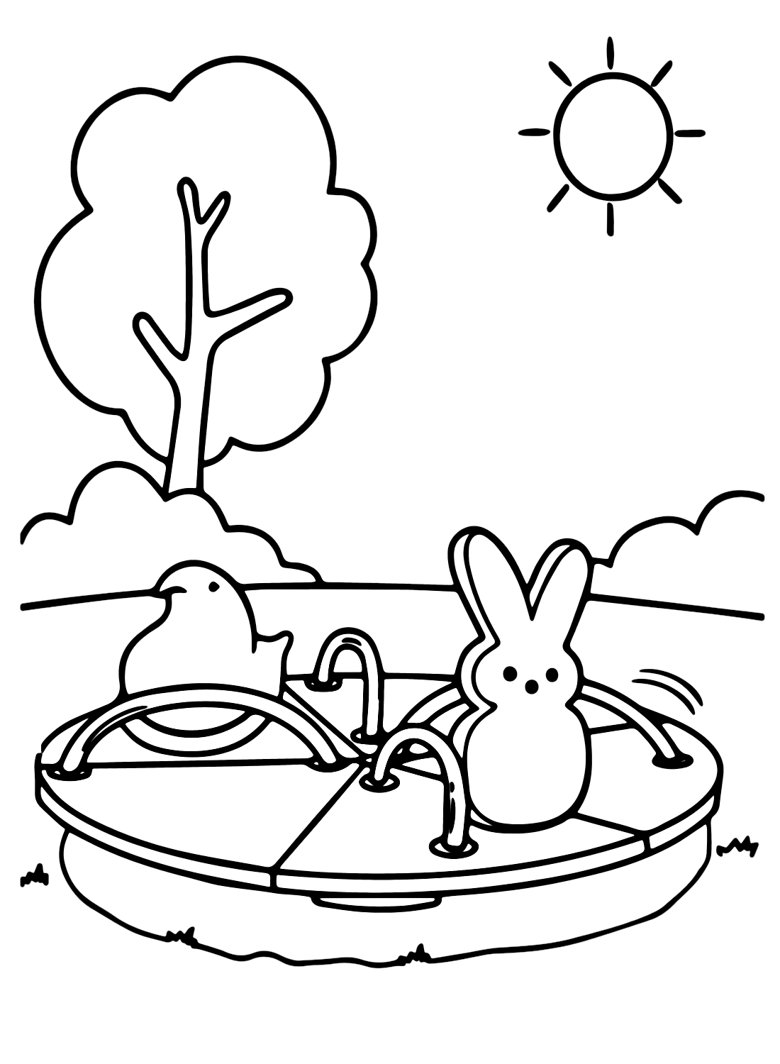 Chick and Bunny Marshmallow Peeps Coloring Page