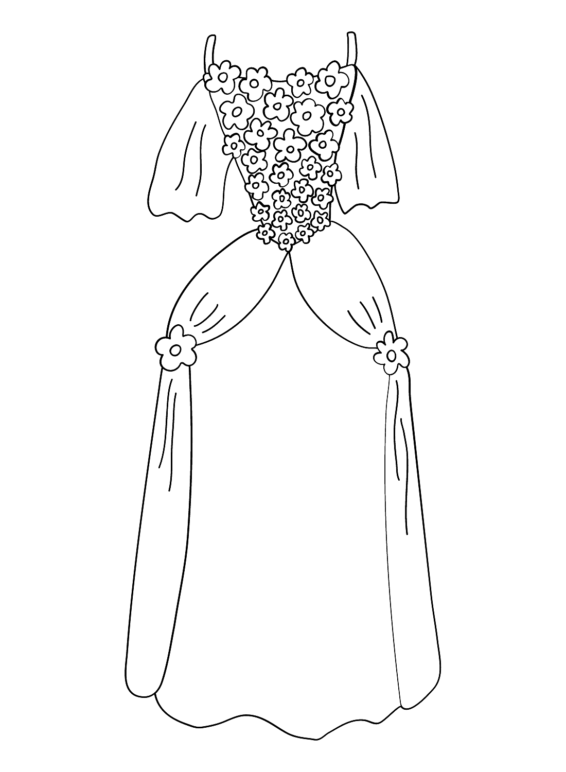 Evening Wedding Dress with Chamomile Coloring Pages