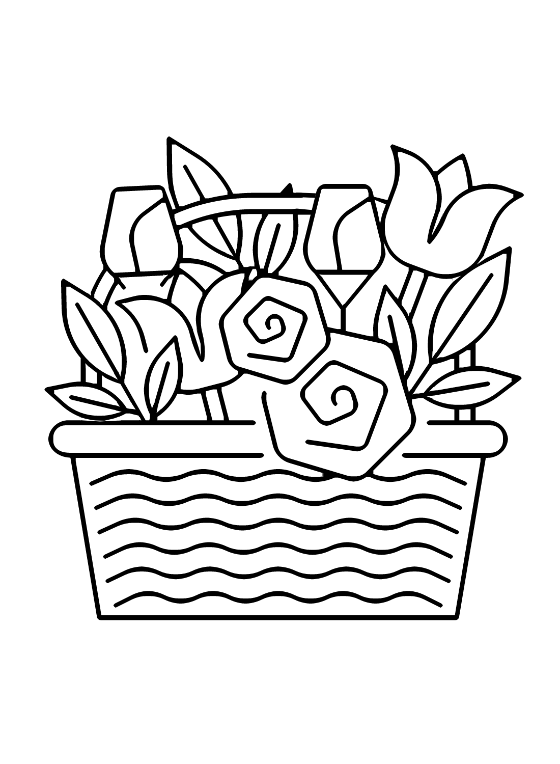 Flowers Basket Simple Coloring Page