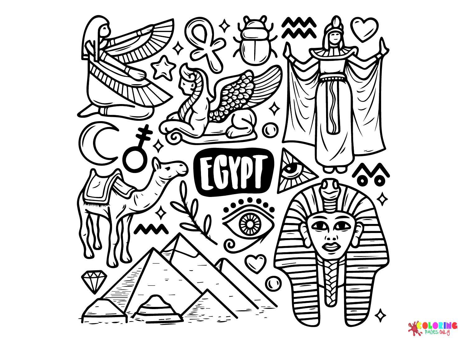 Vector libre Egipto iconos dibujados a mano Doodle página para colorear