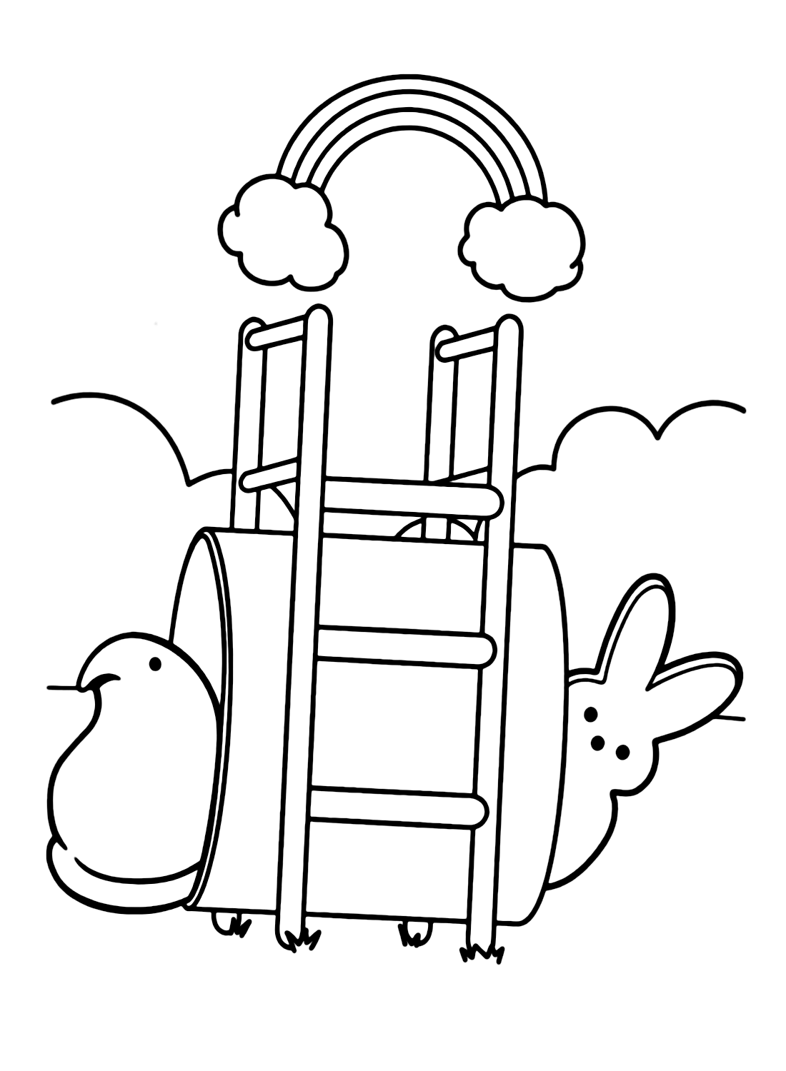 Fun Bunny and Chick Peeps Coloring Page