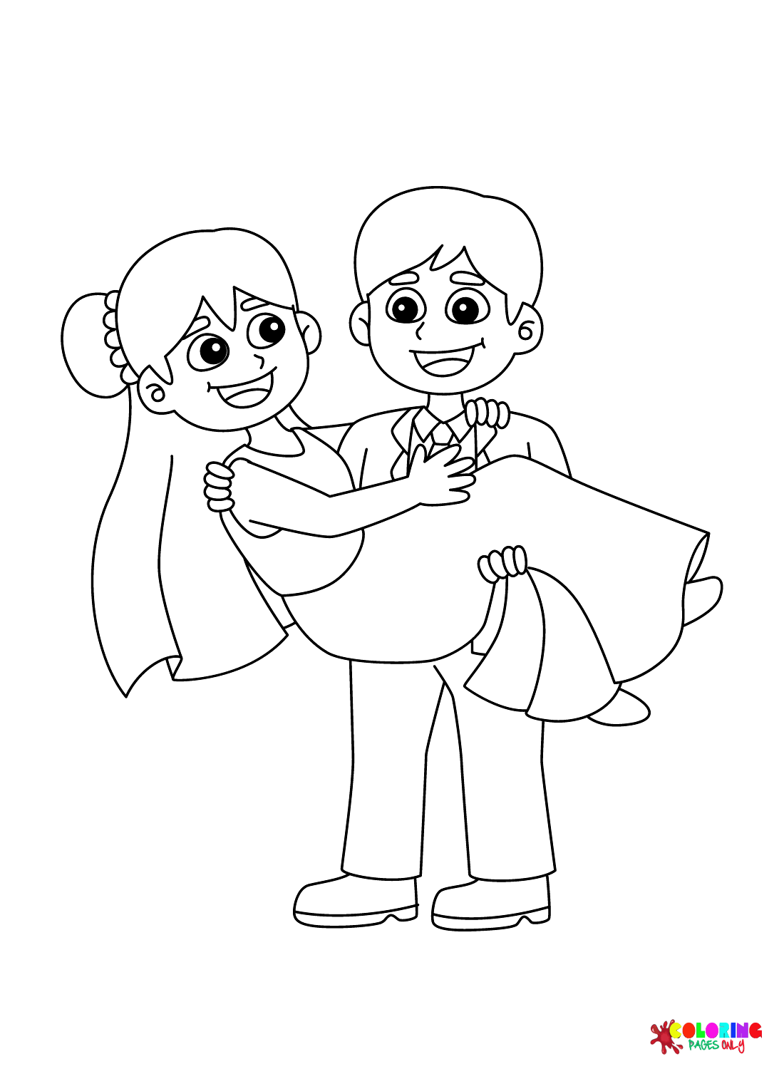 Happy Bride and Groom Coloring Page