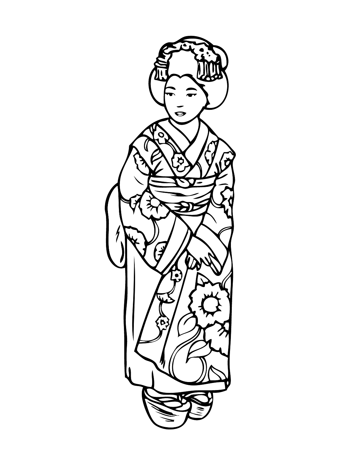 Japanese Woman in Kimono Coloring Page
