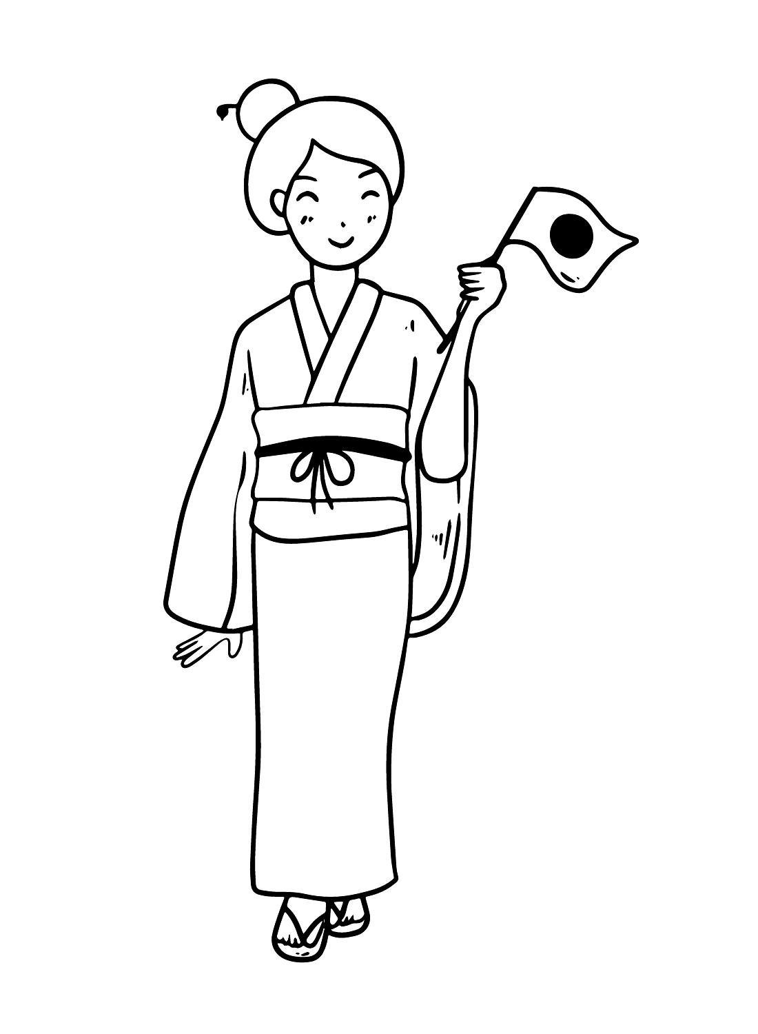 Japanse vrouw met Japanse vlag kleurplaat
