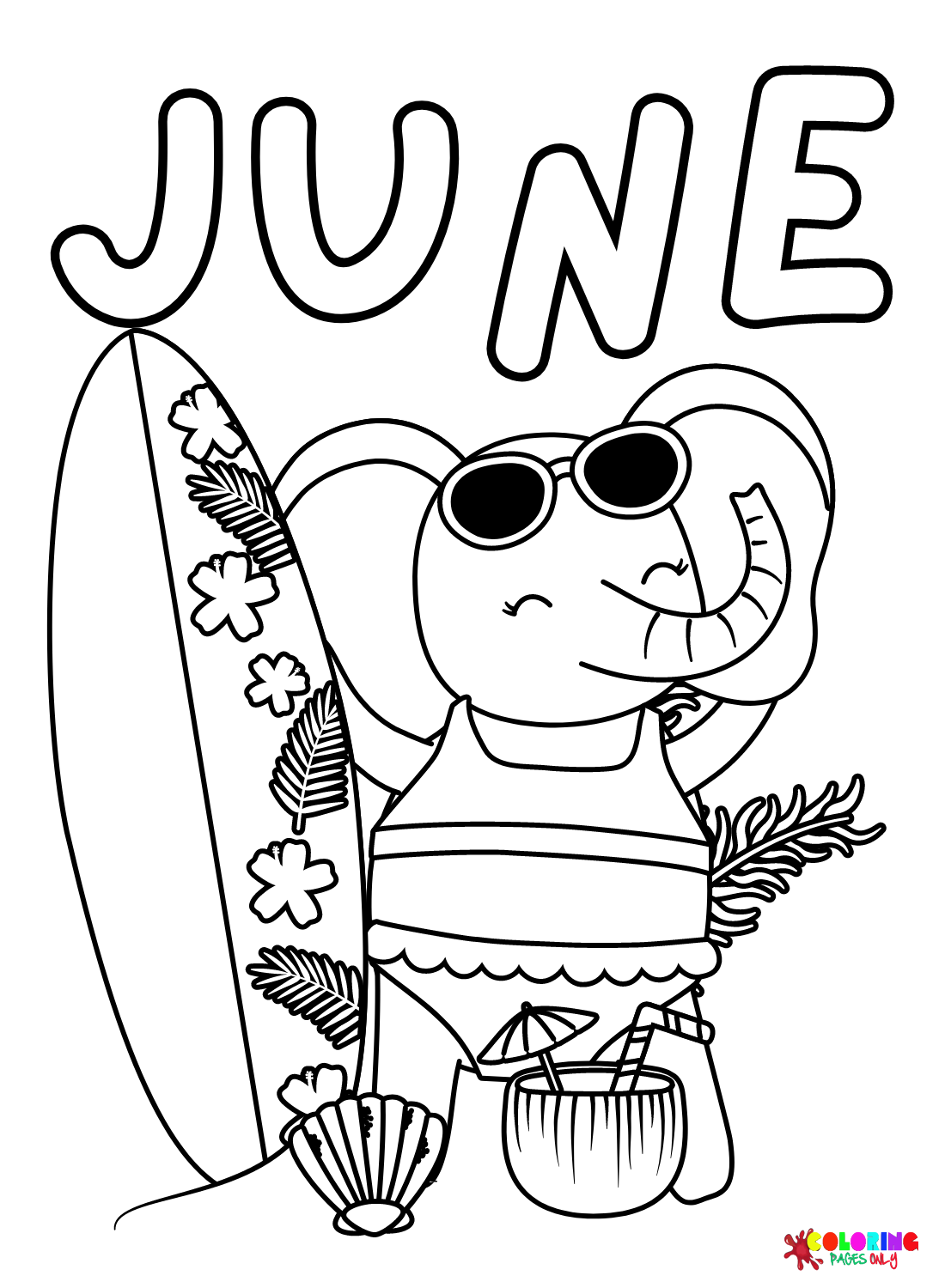 June with Elephant Coloring Page