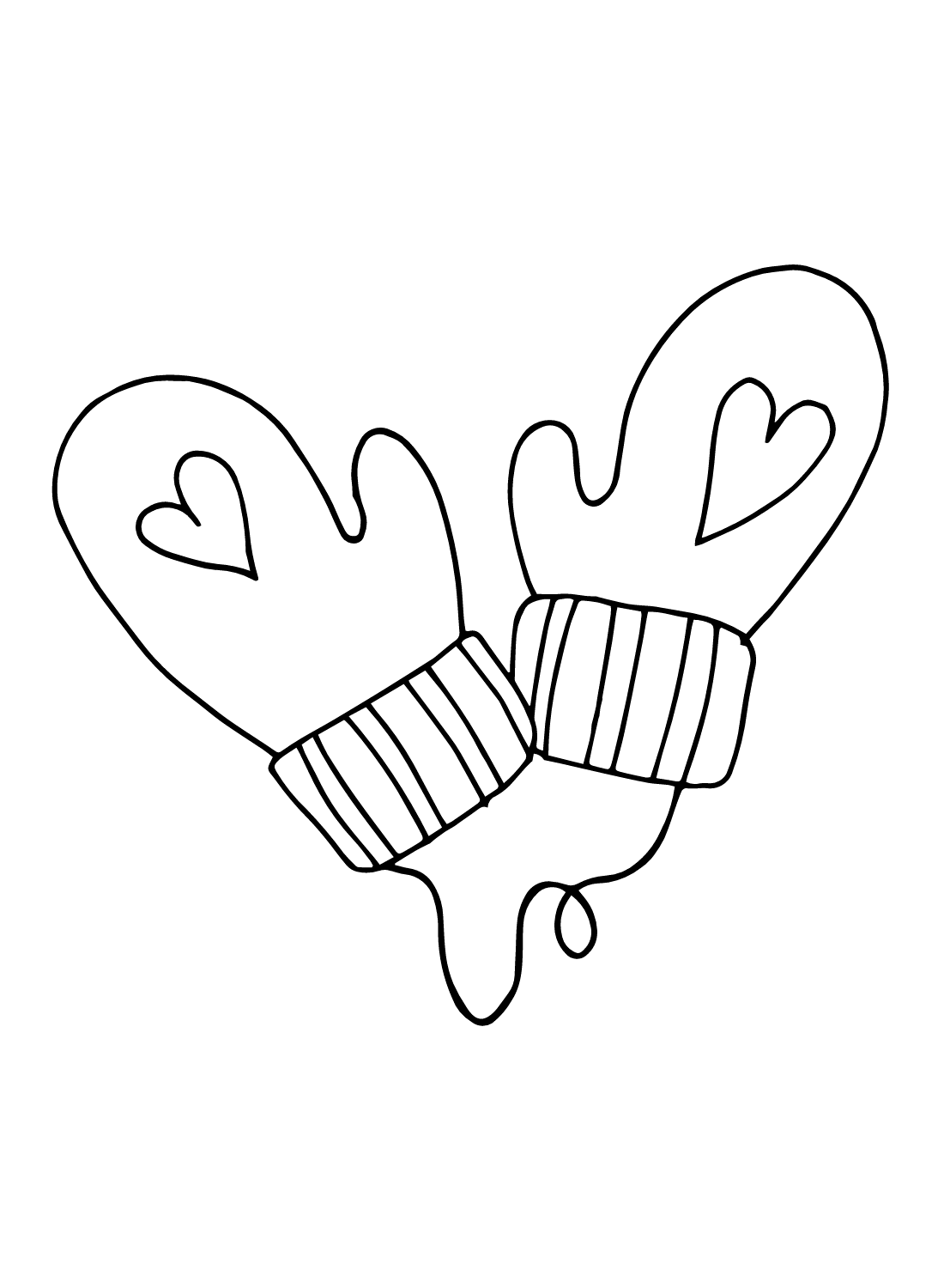 Mittens with Heart Pattern Coloring Page