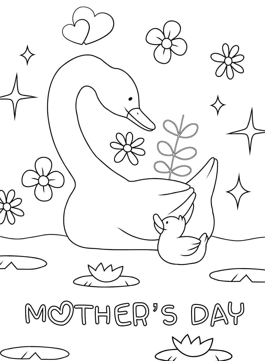 Mother and Baby Duck Coloring Page