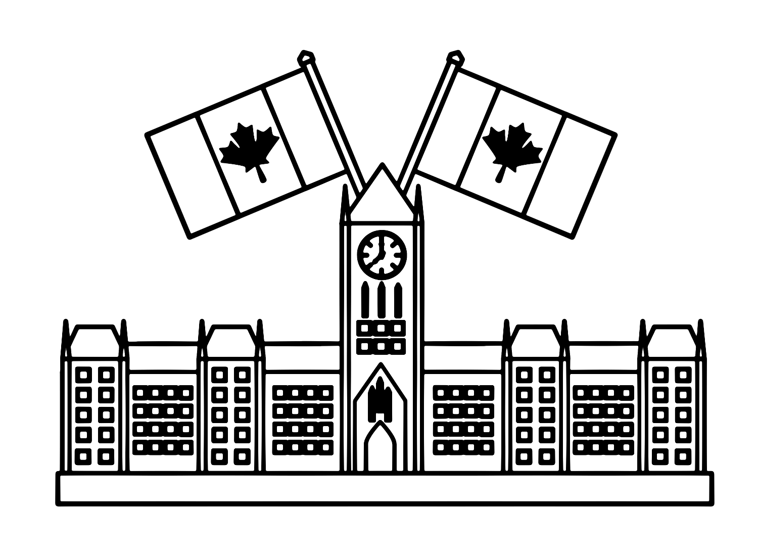 Ottawa Parliament Monument Canada Flag Coloring Page