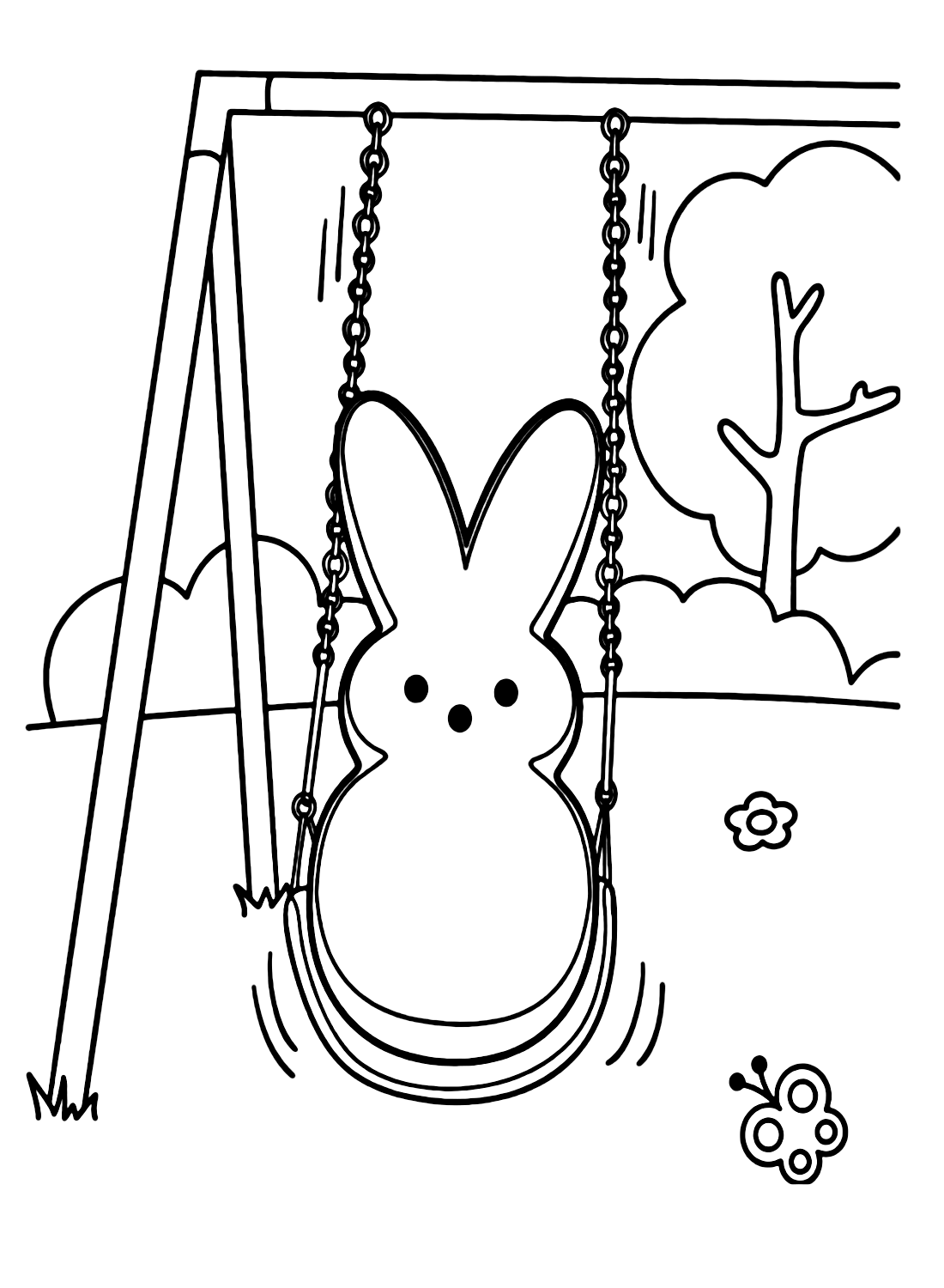 Peeps Rabbit Playing on Swings Coloring Page