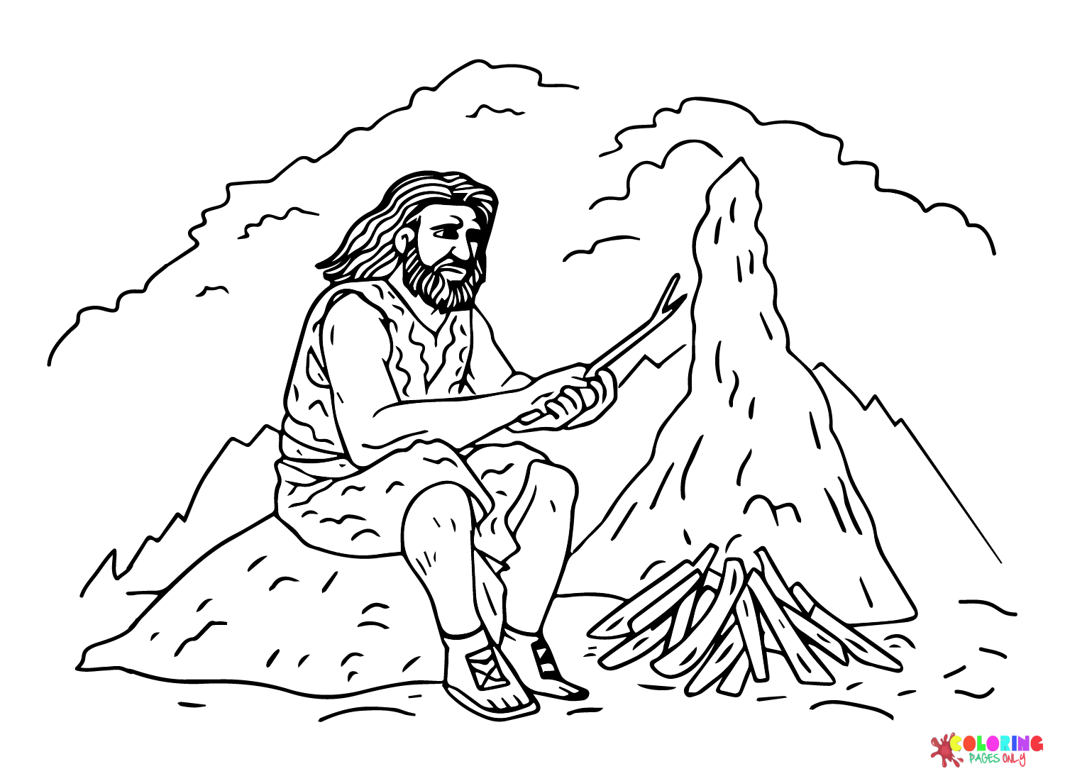 Hombre prehistórico encendiendo un fuego desde la Prehistoria