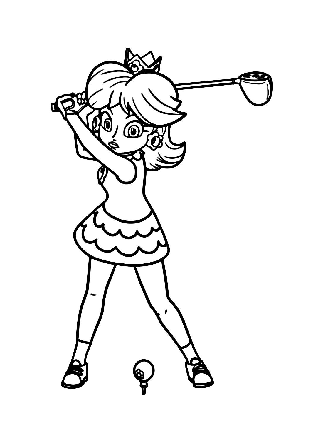 Princess Daisy playing Golf Coloring Page
