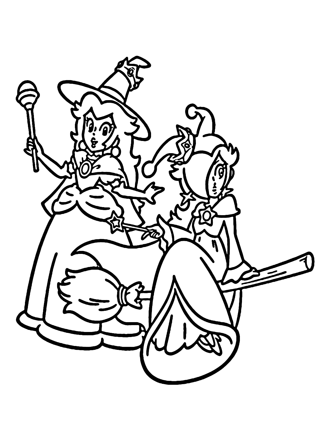 Rosalina Witch With Princess Peach Coloring Page