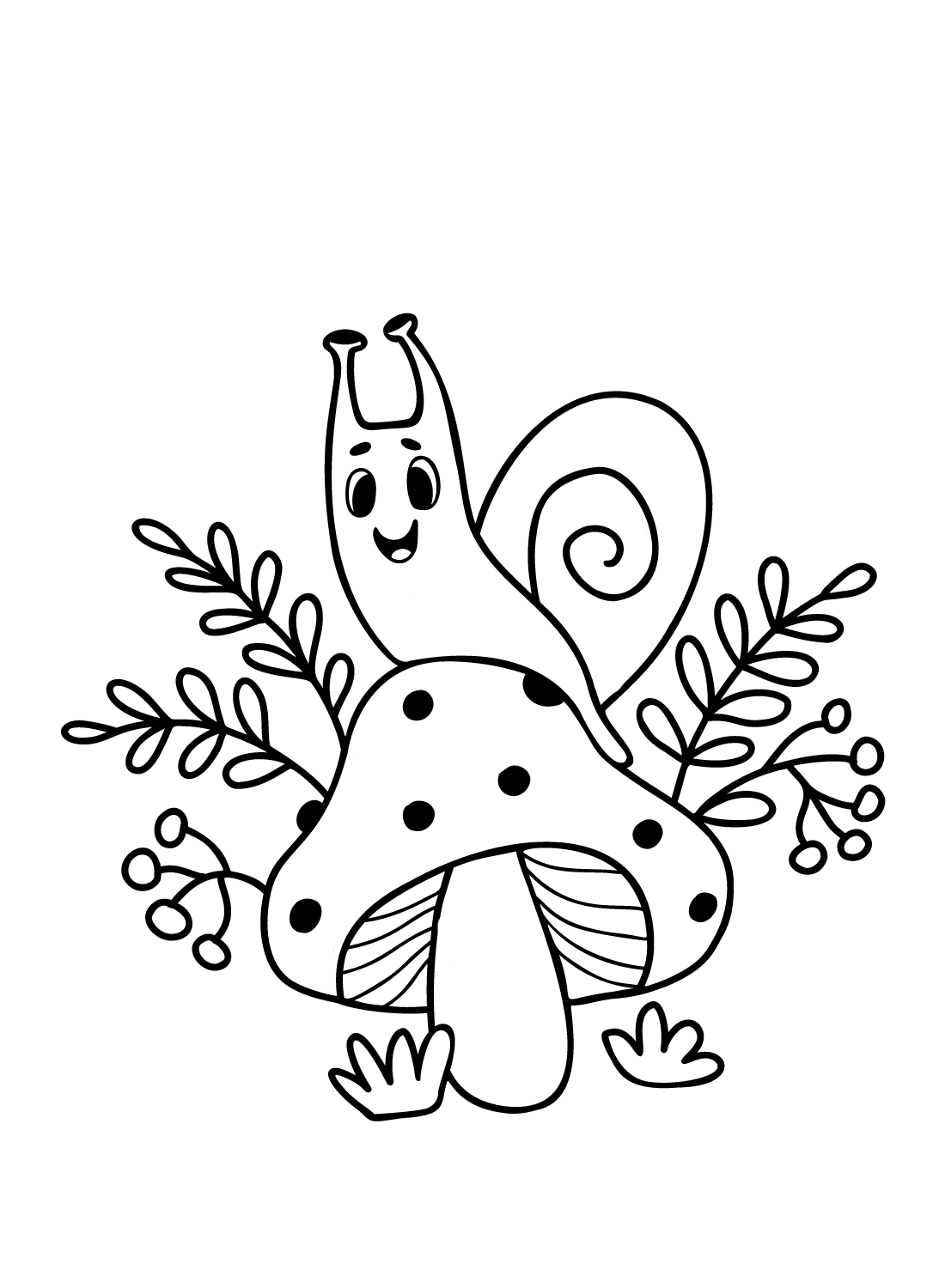 Snail on Mushroom Coloring Page - Free Printable Coloring Pages
