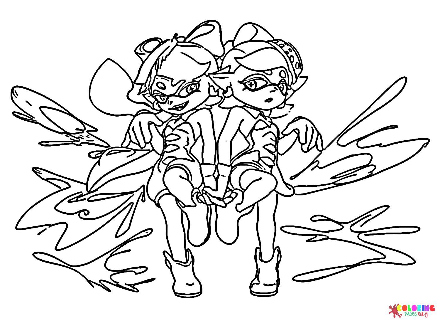 Splatoon squid sisters Marie and Callie Coloring Page