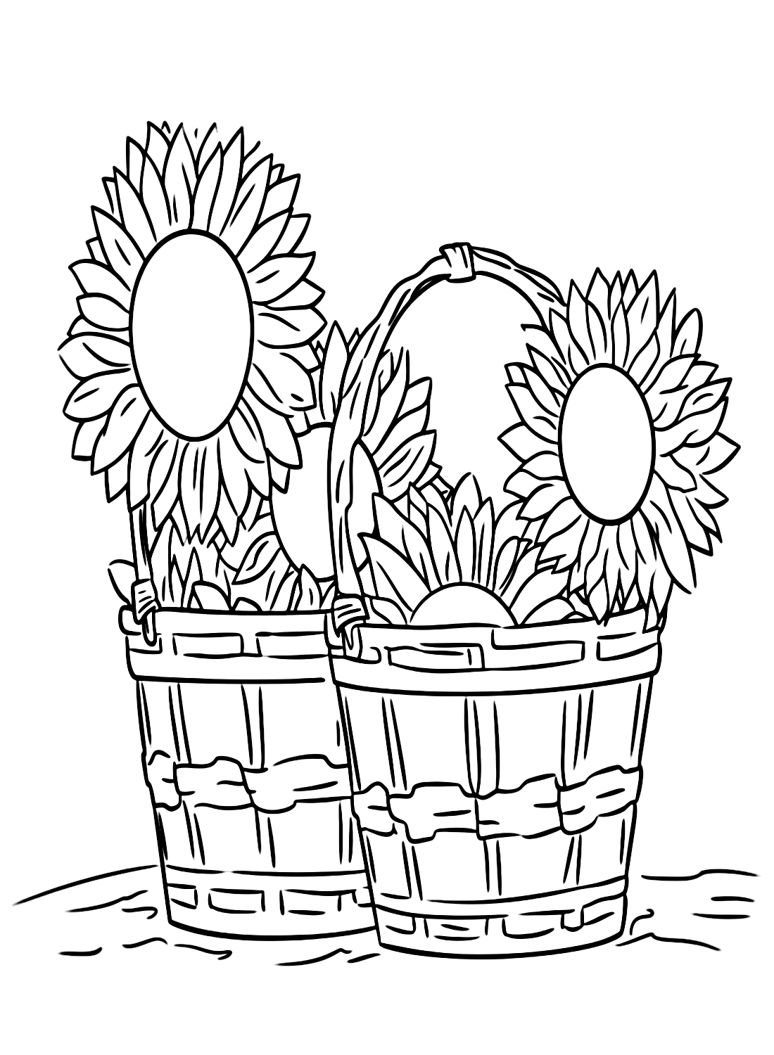 Sun Flowers Basket Coloring Page