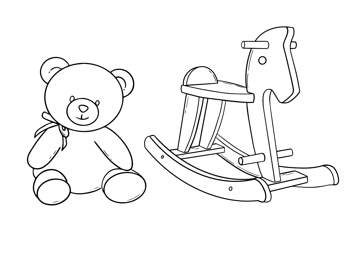 Teddy Bear with Rocking Horse Coloring Page